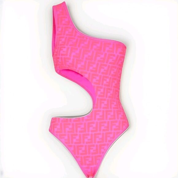 Fendi Women's Size S Pink One Piece Swimsuit Cut Out Side FF LOGO One Shoulder - Picture 1 of 6